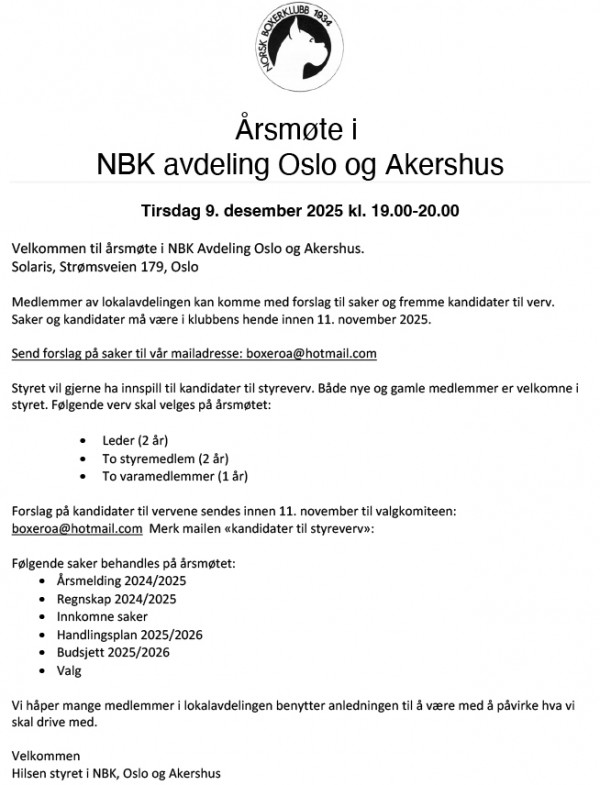2025 Årsmøte innkalling